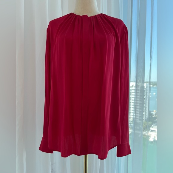 Hugo boss Red/strawberry Long-Sleeve Pleated Front Women's Blouse silk - Picture 3 of 8